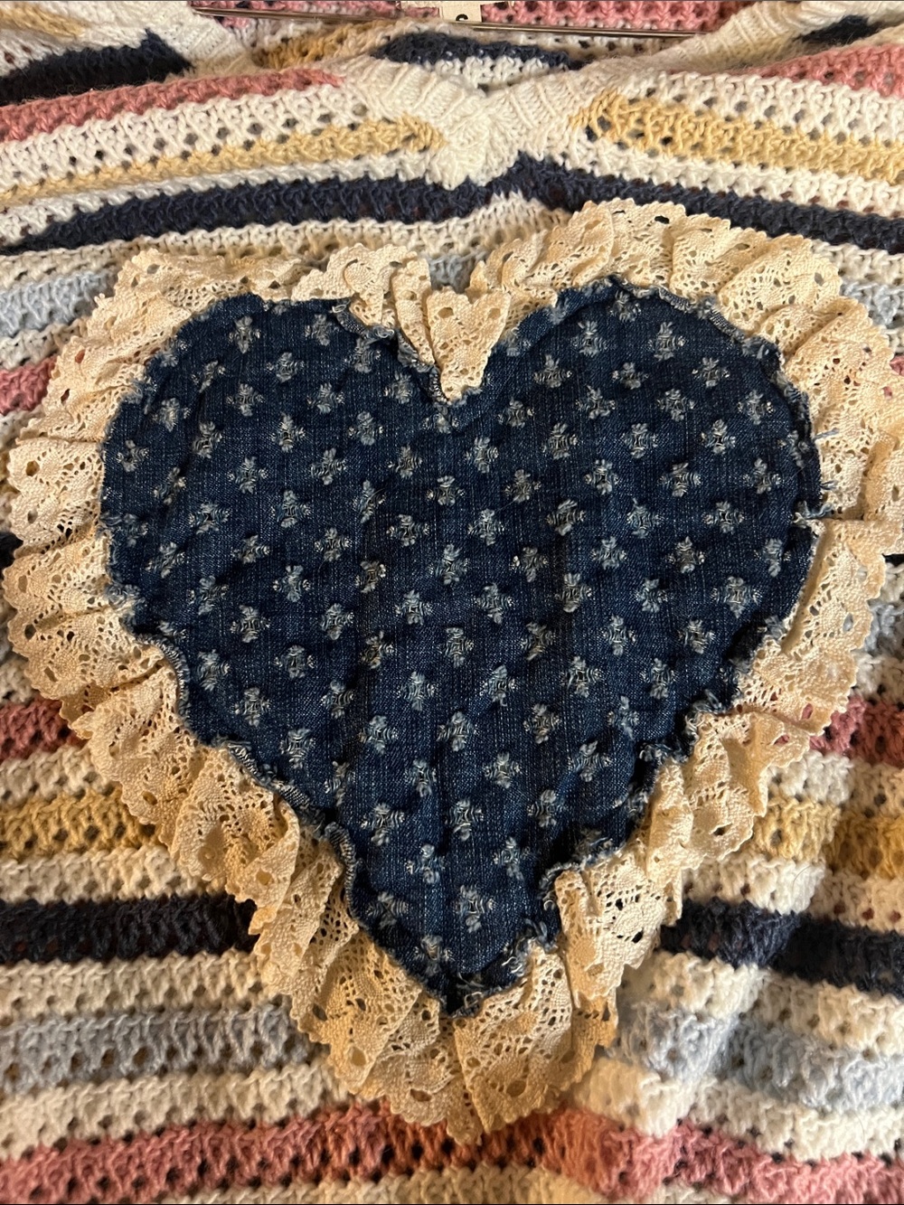 POL Crochet Striped Sweater with Blue Heart Patch - Picture 5 of 6